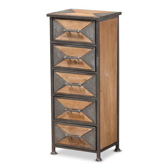 Laurel Grey Metal and Oak Brown Wood 5-Drawer Storage Cabinet