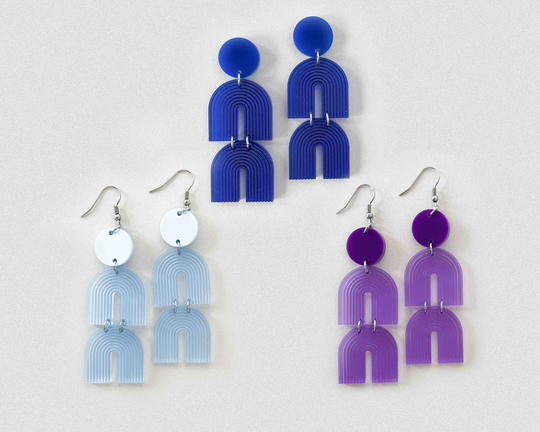 Colored Acrylic Statement Earrings, Blue Arch Geometric Purple Tiered Light Plastic Jewelry, Jewelry