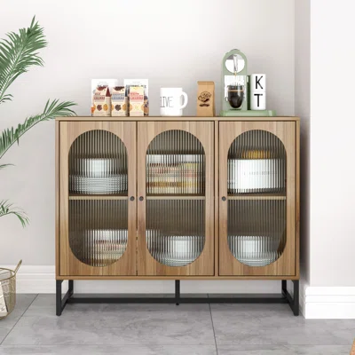 Storage Cabinet With Glass Door, Sideboard Buffet Cabinet For Kitchen,dining Room, Walnutcolor