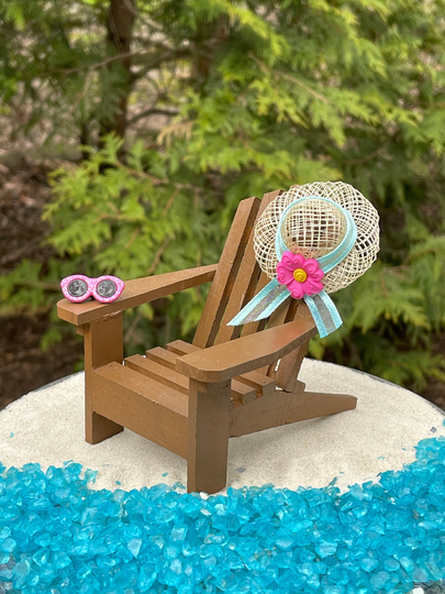 Miniature Adirondack Chair, Fairy Garden Accessories, Sun Hat, Sunglasses