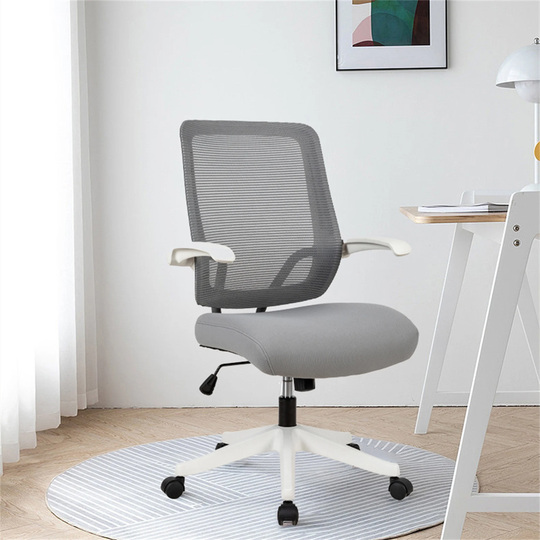 Grey Breathable Mesh Mid Task Office Chair with Flip Up Arms