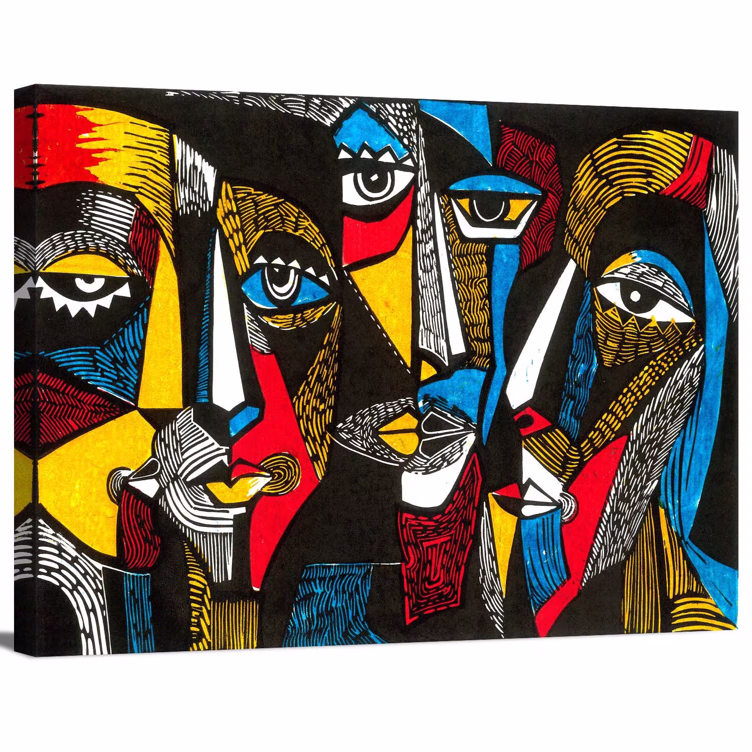 Modern Abstract Surreal Colored Faces People Portrait Colorful Pattern Contemporary Wrapped Canvas Print Wall Art Office Decor Home