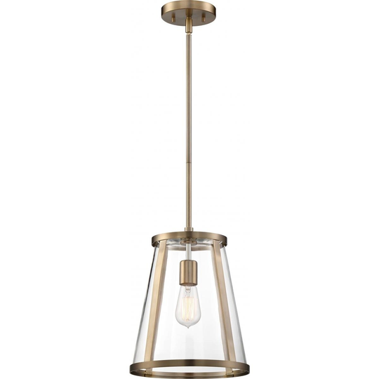Bruge 1-Light Pendant Fixture Burnished Brass Finish with Clear Glass