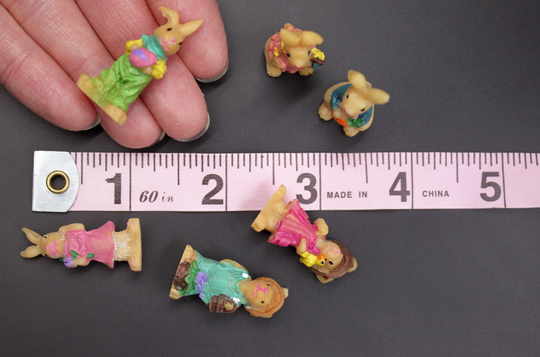 Easter Bunny Micro Figures - Miniature Polyresin Set For Fairy Garden Or Terrarium 1 A 6 Pk Of Farmer Rabbits with Baskets & Eggs