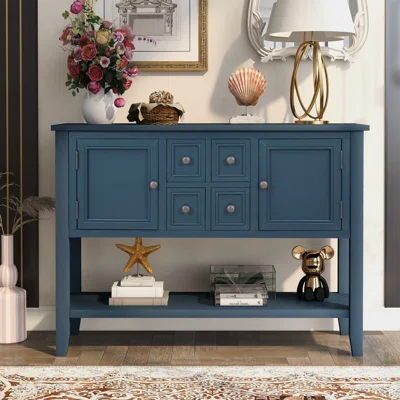 Korina White Buffet Sideboard Console Table With Bottom Shelf