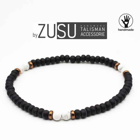Howlite Bracelet With Matte Black Bracelet, Minimalist Mens Womens Birthstone Gift For Him