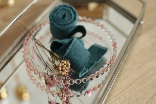 Dispatches From USA /Teal Green Cotton Ribbons For Invitations Or Wedding Bouquet Hand Dyed Premium Green Ribbon Collection