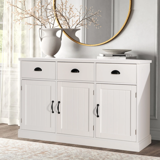 PHI VILLA Farmhouse 3-Door & 3-Drawer Entryway Cupboard Sideboard Accent Buffet Cabinet