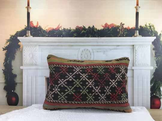 Chair Pillow, Handmade Cushions Bed 16x24 Livingroom Kilim Boho Pillow Case,, 2067