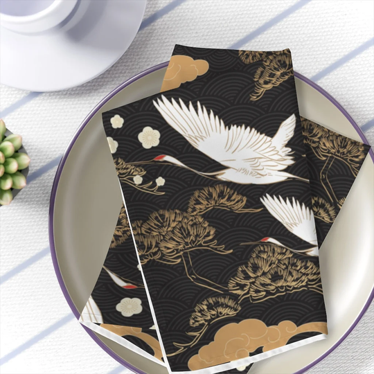 Japanese Table Napkins Dark Grey Yellow Dinner Napkins Set Of 4 Japanese Kitchen Decor Oriental Crane Table Decoration Asian Fabrics