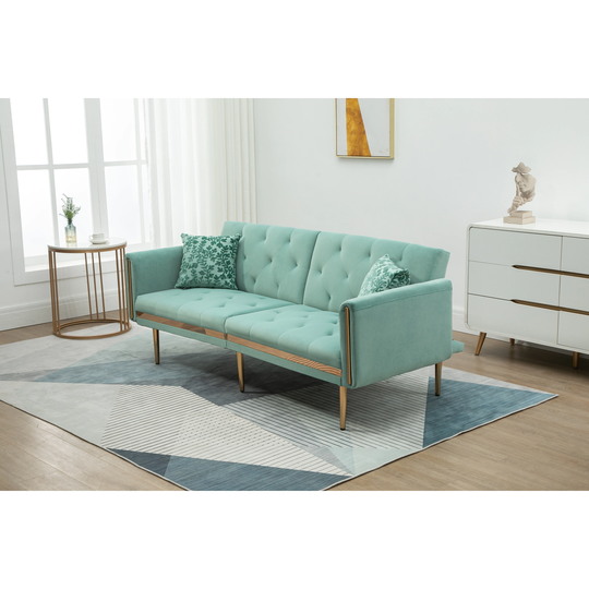 Modern Padded Loveseat Sofa Accent Sofa Convertible Sleeper Sofa Bed with Rose Gold Metal Feet and Velvet Fabric Upholstery
