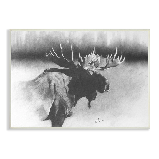 Stupell Industries Moose in Rustic Forest Realistic Pencil Drawing Wood Wall Art