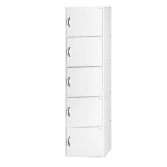 59" White Contemporary 5 Shelves with 5 Doors Multi Purpose Bookcase
