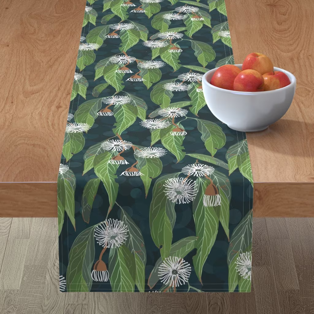 Australian Flora Table Runner - Breathe Deeply By Vicki Larner Large Scale Gum Leaves Cotton Sateen Spoonflower
