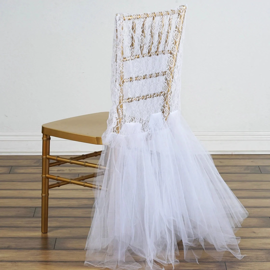 Lace & Tulle Chair Tutu Cover Skirt, Wedding Event Sash
