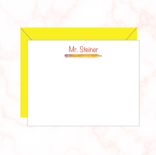 Teacher Pencil Note Cards | Thank You Gift Appreciation Personalized