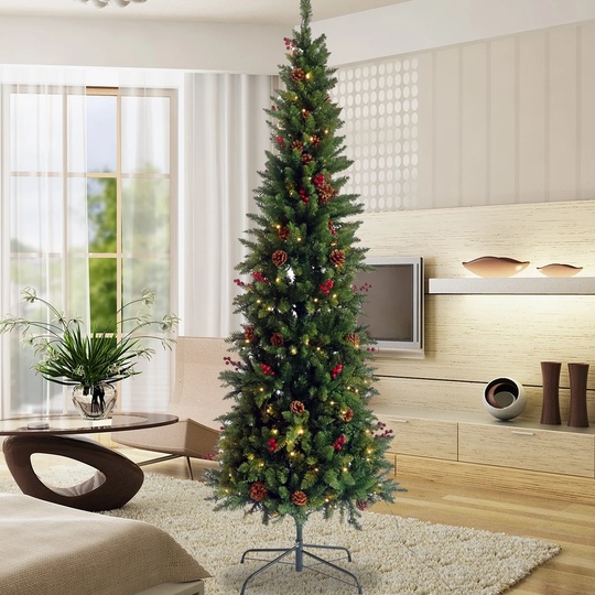 7.5ft Pre-lit Artificial Christmas Tree with Berries Metal stand - 7.5