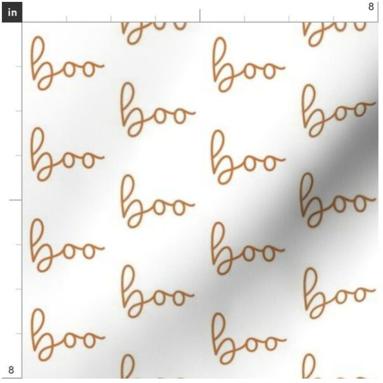 Boo Halloween Fabric By The Yard | Orange Ghosts On White Custom