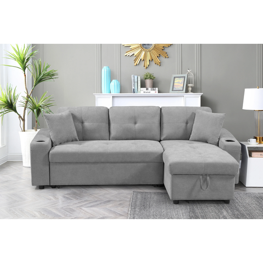 Right-facing Sectional Sofa with Footrest, Convertible Corner Sofa with Armrest Storage