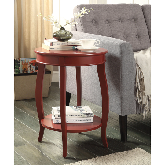 Aberta Side Table Wooden Round Cabriole Leg Table&Bottom Shelf in Red