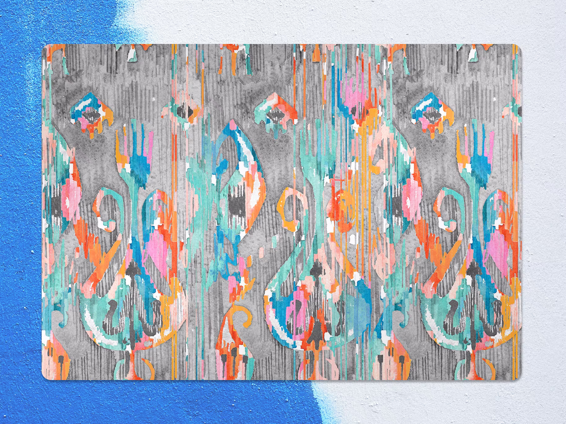 Colorful Grafiti Chair Mat, Red Splat Blue Vinyl Floor Abstract Protective Office Decor, Area Rug, Kids Room Decor