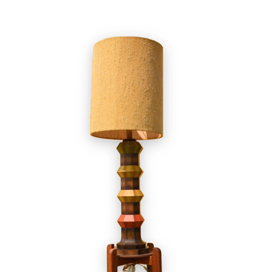 Vintage Mid Century Lamp, Boho Table Modern Wood Lamp Shade, Bohemian 1970S