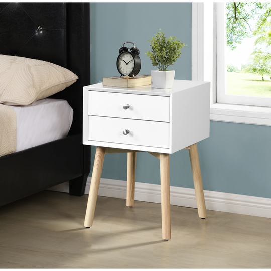 Side Table with 2 Drawer Storage Bedroom Living Room Furniture, White