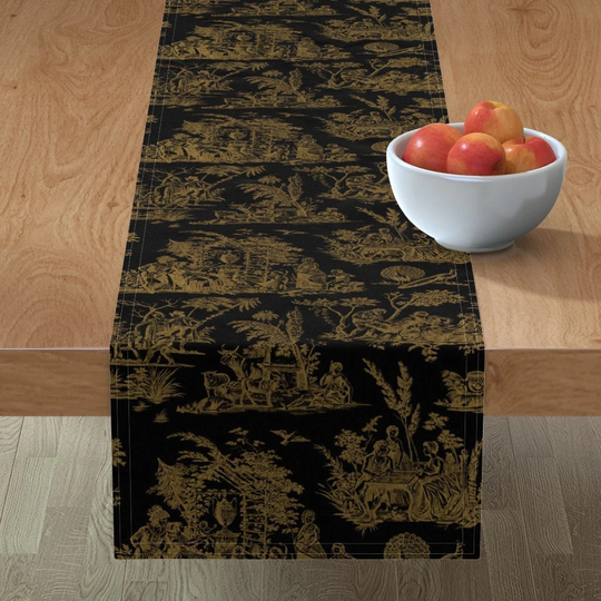 Romantic Toile Table Runner - Marseilles By Peacoquettedesigns French Faux Gold Gilt Cotton Sateen Spoonflower