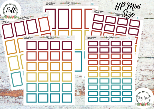 Fall Mini Hp Vertical Colorful Planner Boxes | Functional Stickers Budget Box