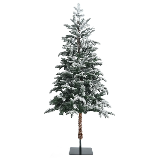 Artificial Snow Flocked Pencil Christmas Tree with Warm White LED Lights-6' - 2.3' x 6' (Dia x H)
