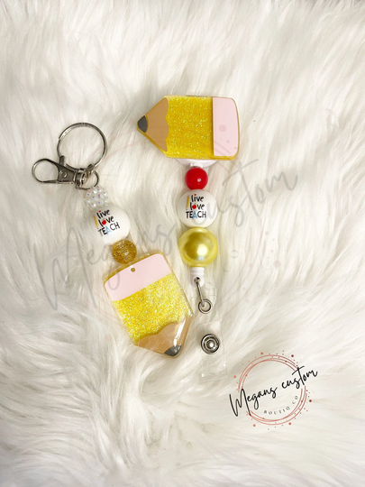 Pencil Acrylic Badge Reel & Keychain
