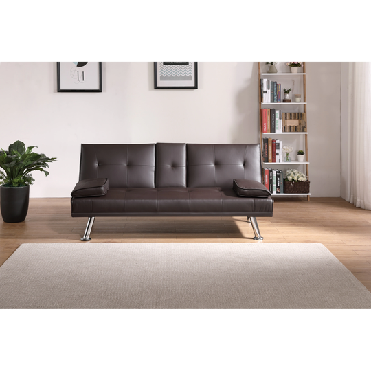 PU Leather Folding Sofa Bed Modern Pillow Top Arms Sofa with Coffee Table