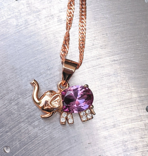Real Color Changing Alexandrite Pendant Rose Gold Elephant 8x6mm Oval With Diamond Necklace For Womens Birthday Christmas Gift