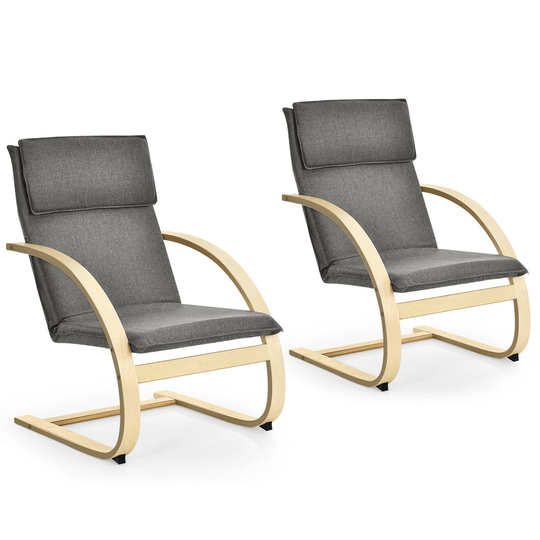 Gymax Set of 2 Bentwood Lounge Chair Fabric Upholstered Accent Leisure