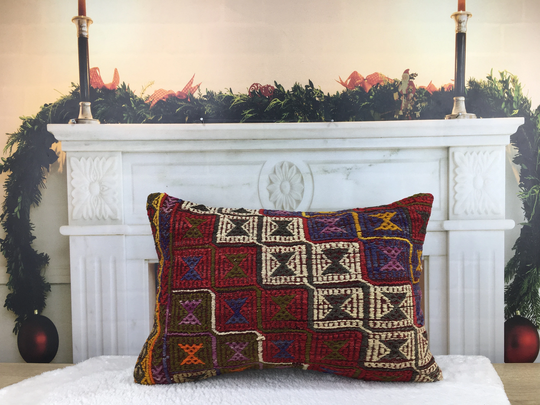 Sofa Pillow, Handmade Cushions Bedding 16x24 Turkish Kilim Boho Pillow Case,, 2085