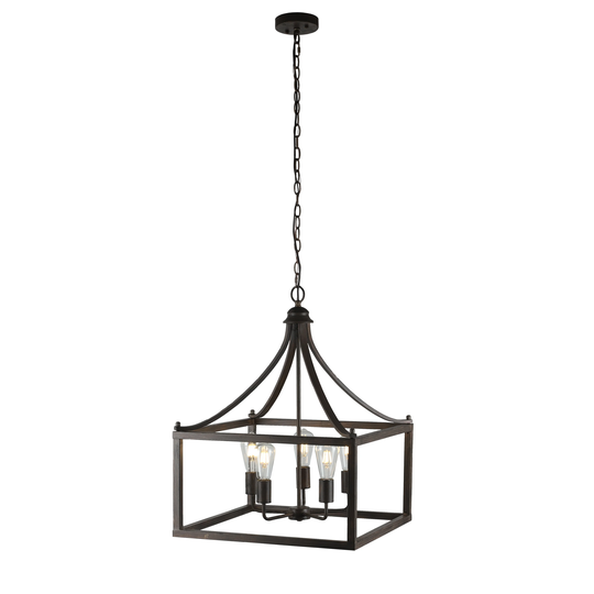 5-light Antique Wood Hanging Pendant