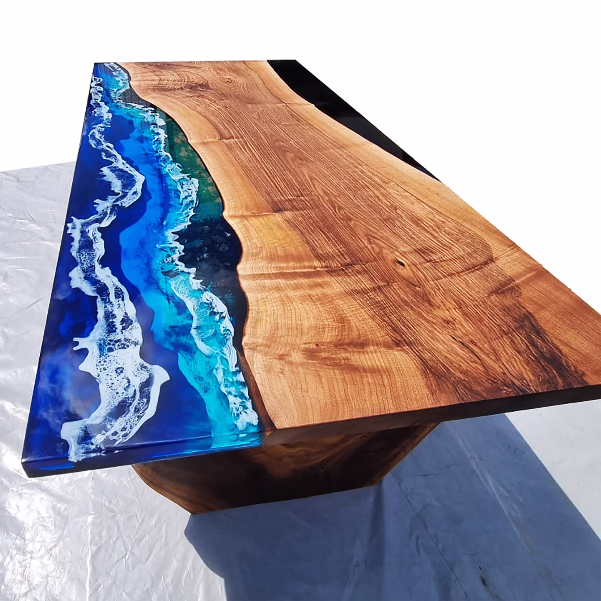 Epoxy Table Walnut Wood Blue Deep Ocean Sea & Waves Dining Table, Kitchen, Coffee, Office Handmade Custom Order Resin Tables