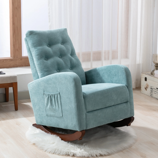 Baby Room High Back Rocking Chair Nursery Chair , Comfortable Rocker Fabric Padded Seat