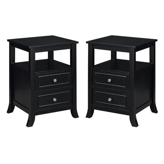 Melbourne 2-Drawer End Table in Black Wood Finish - Set of 2 - 54 x 84