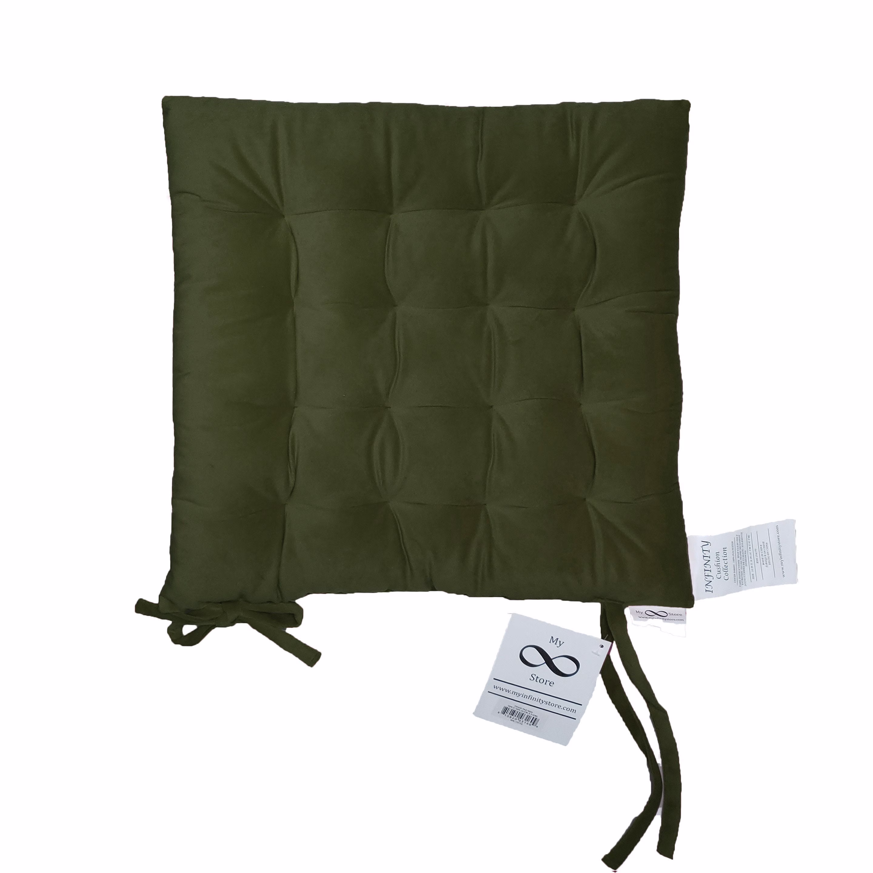 Infinity Collection Olive Green 16" Square Chair Pad/Cushion Tie Backs Reversible Tufted Plush For Kitchen Bar Stool Dining Room