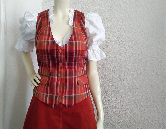 90S Checkered Vest Spring Vivid Color Orange Plaid Tailored V-Neck Pop-Art Tartan Preppy Colorful 8 Us Size