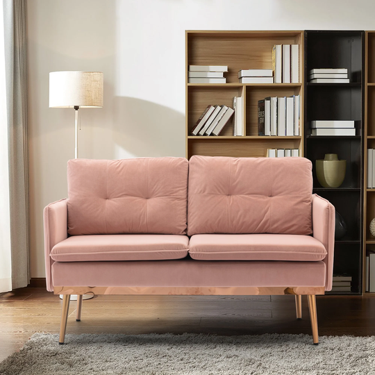 Modern Velvet Upholstered Loveseat Accent Sofa Living Room Furniture Decor Sofa with Rose Golden Metal Tapered Feet Support