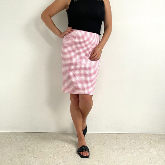Vintage Georges Rech Pink & White Check Pencil Skirt // Straight Knee Long Suit