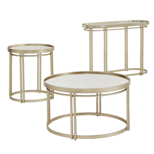 Dale Champagne Silver Finish Antique Mirror Top Table Set by iNSPIRE Q Modern