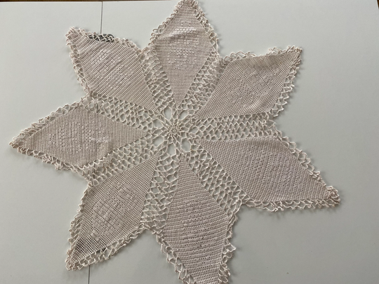 Hand Knitted Lace Coffee Table Or Tablecloth With Cotton Rope, Star-Shaped, Tablecloth, Mom Gift, Vintage