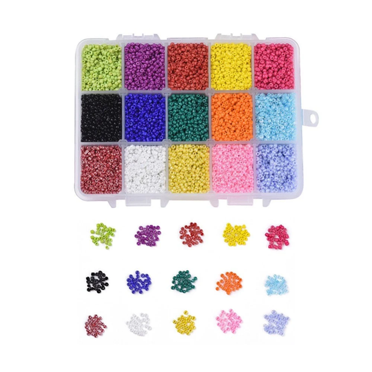 15 Colors Glass Seed Bead Kit, Size 12/0 | 2mm Or 8/0 | 3mm Mixed Color For Diy Jewelry, Kid's Crafts, Lustered Opaque Beads, Rainbow, Kit