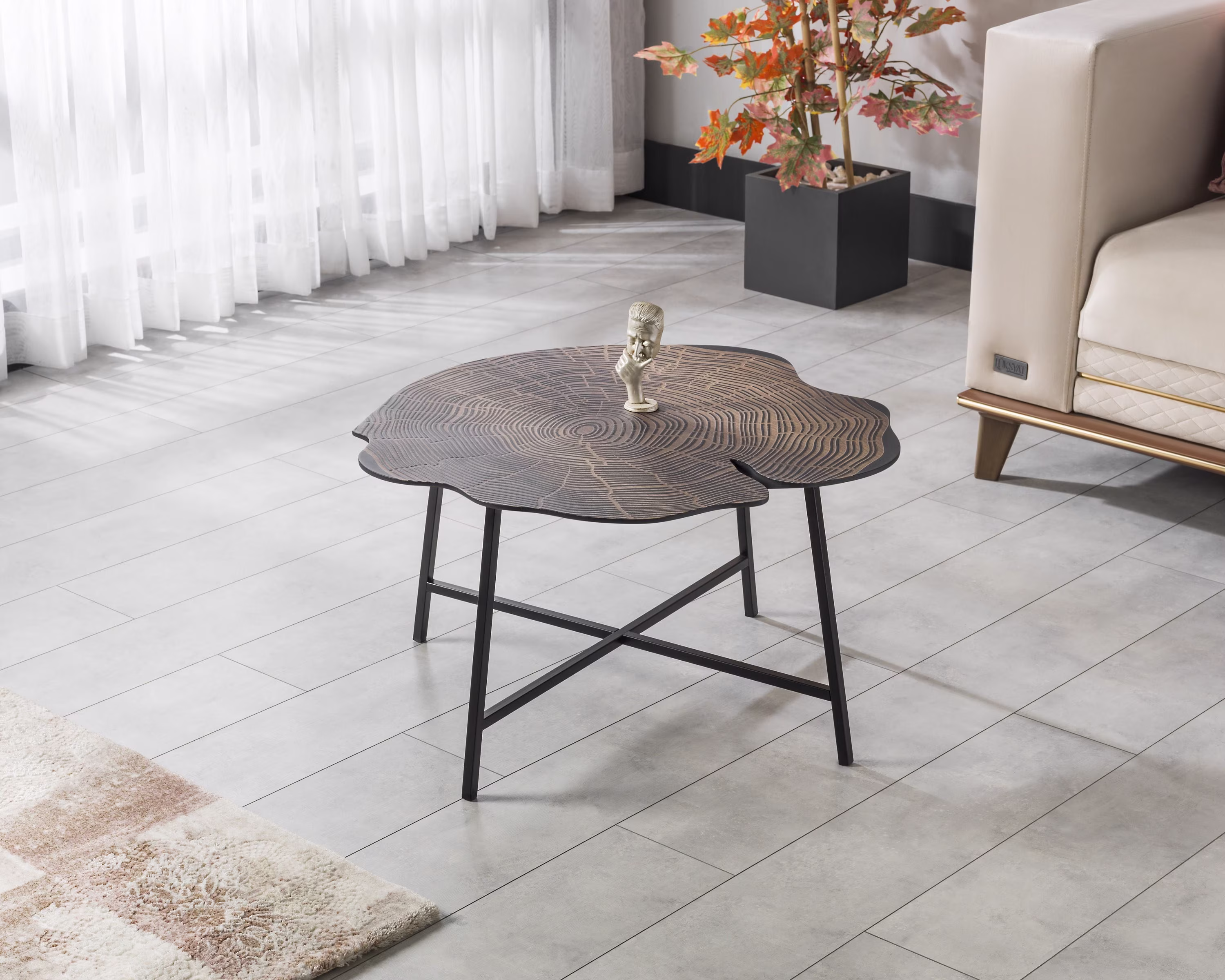 Unique Coffee Table, Walnut Patterned Bohemian Solid Wooden Table