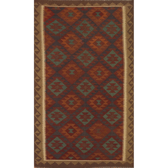 Multi-Color Kilim Oriental Area Rug Reversible Hand-woven Wool Carpet - 5'1" x 8'0"