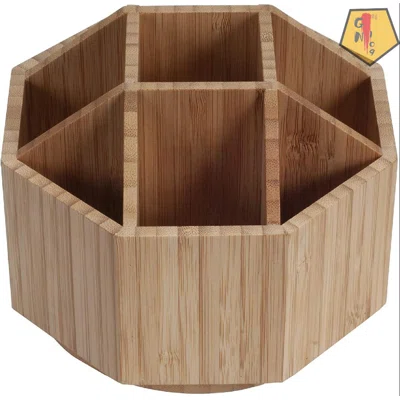 Bamboo Rotating Office & Art Supply Organizer Multiple Compartments, 9 Sections For Pens, Pencils, Highlighters, Markers, Scissors, Accessories & More