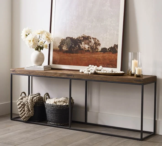 Narrow Side Table, Bedside Table, Narrow Console Entryway Live Edge Table, Tv Console, Reclaimed Wood, Metal Table Legs, Wood